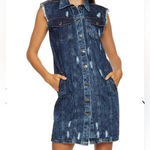 Love By Chesley Distresses Denim Dress Blue Jean Size Medium